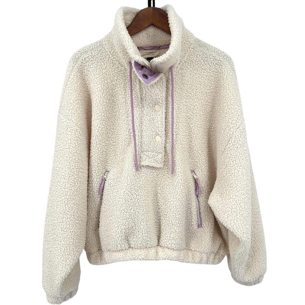 UNIVERSAL THREAD Fleece Pullover Faux Shearling Ivory Half Zip Front Women's XL